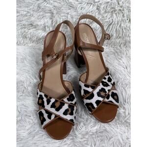 Michael Kors Alexia Platform Sandals Womens Size 9M Hair Calf Animal Print SH19A